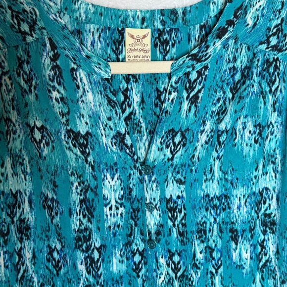Faded Glory Blue Green Lightweight 3/4 Tab Sleeve Pullover Womens Plus 2X Blouse - Picture 4 of 16